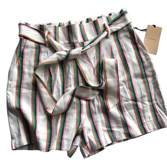 HALOGEN Dune Striped Paper Bag Shorts Medium NWT - Picture 1 of 8